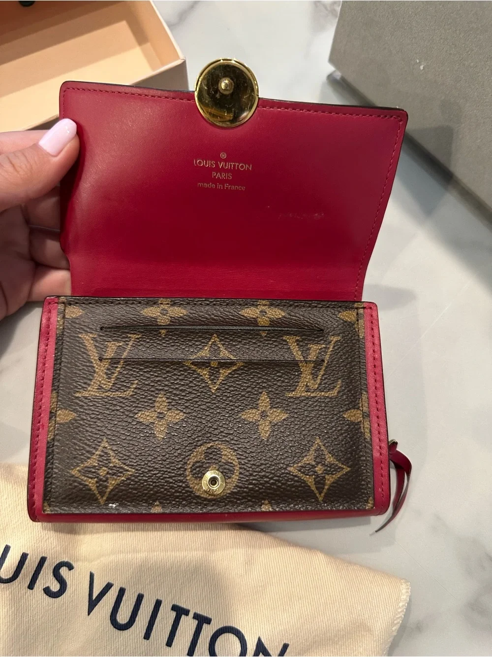 Louis Vuitton Monogram Compact Wallet with Pink Trim